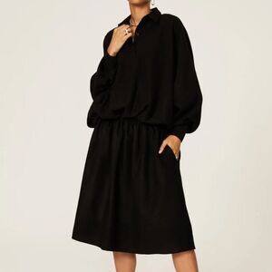 MOSSI sz 36 like XL Chic Black Long Sleeve Dress drop shoulder & elastic waist